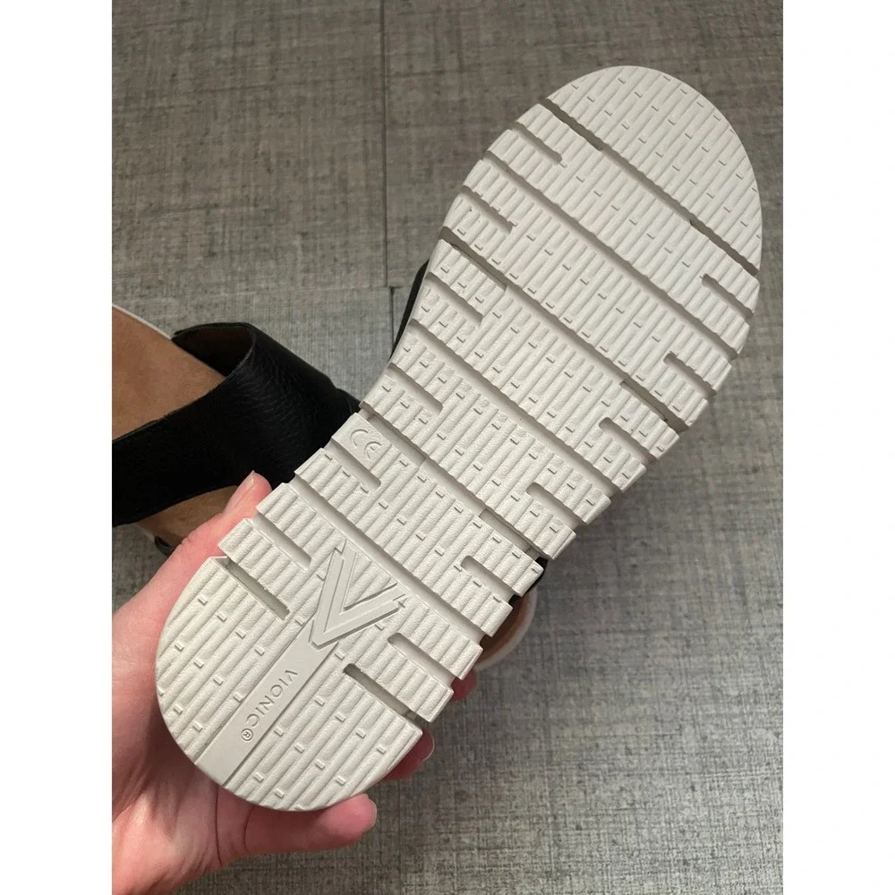 VIONIC Uptown Sunset Slide Sandal Black 9 NEW Leather Platform Comfort Cushion